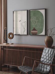 2pcs Butterfly & Floral Print Unframed Painting - Multicolor - View 7