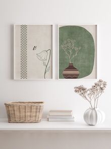 2pcs Butterfly & Floral Print Unframed Painting - Multicolor - View 8