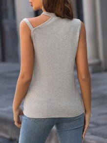 SHEIN Unity Áo hai dây Chuỗi màu trơn Giải trí - Xám - Xem 2