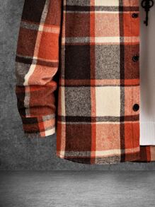 Manfinity Homme 1pc Loose Fit Men's Plaid Overcoat With Flap Detail And Drop Shoulders - Multicolor - View 3