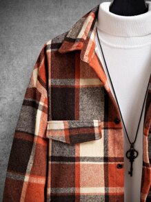 Manfinity Homme 1pc Loose Fit Men's Plaid Overcoat With Flap Detail And Drop Shoulders - Multicolor - View 4