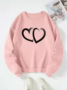 SHEIN EZwear Plus Heart Print Thermal Lined Sweatshirt - Baby Pink - View 1