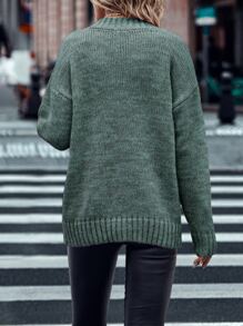 SHEIN LUNE Jersey de hombros caídos tejido jaspeado - Verde - Ver 2