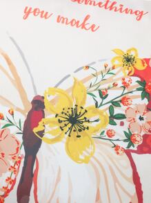 Funda de cojín sin relleno con mariposa & con patrón floral - Multicolor - Ver 4