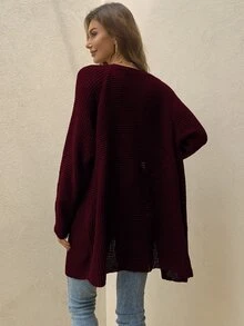 AAmilife Batwing Sleeve Casual Design Cardigan - Maroon - View 2