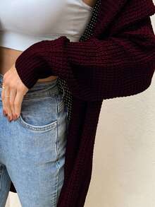 AAmilife Batwing Sleeve Casual Design Cardigan - Maroon - View 4