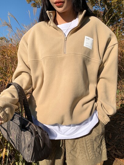 DAZY Letter Patched Half Zip Drop Shoulder Sweatshirt Without Tee