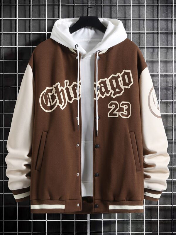Manfinity Sporsity Men Letter Graphic Two Tone Varsity Jacket Without