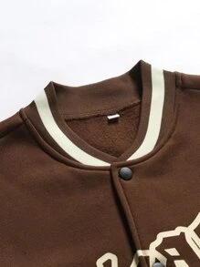 Aesthetic Post--Loose Fit Men's Letter Graphic Two-Tone Varsity Jacket Without Hoodie - Coffee Brown - View 6