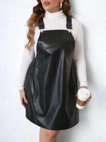 Celure Plus PU Pinafore Dress Without Tee - Black - View 4