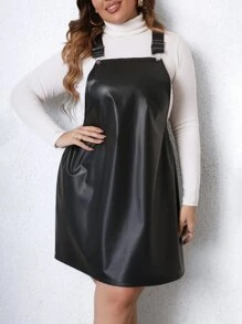 Celure Plus PU Pinafore Dress Without Tee - Black - View 6
