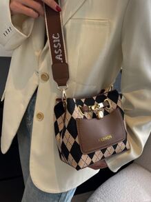 幾何格紋和字母圖案水桶包 - 彩色 - 查看 4