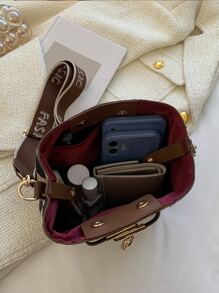 幾何格紋和字母圖案水桶包 - 彩色 - 查看 5