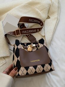 幾何格紋和字母圖案水桶包 - 彩色 - 查看 7