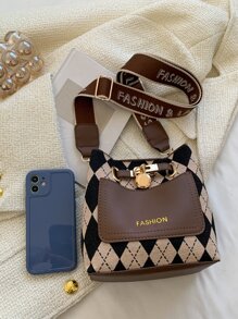 幾何格紋和字母圖案水桶包 - 彩色 - 查看 8