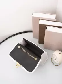 絎縫扭鎖翻蓋方形包、鏈帶斜挎包、女士單肩手機包 - 白色 - 查看 6