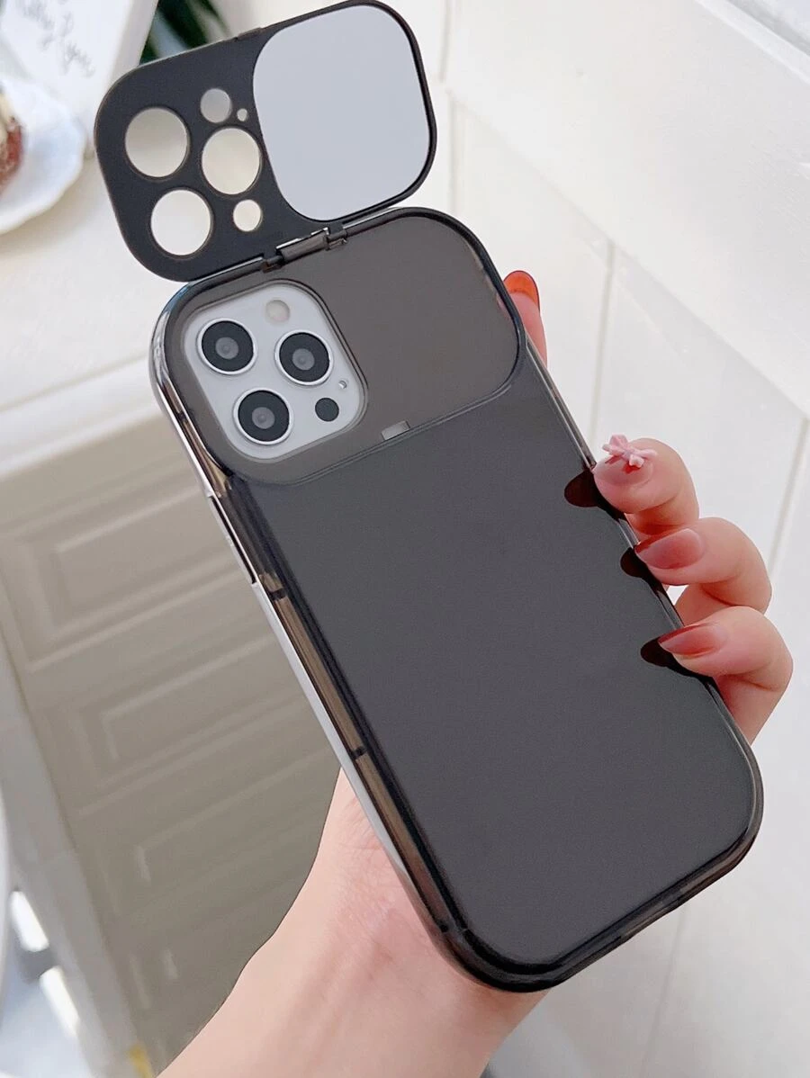 Solid Phone Case With Flip Mirror - Black - View 1