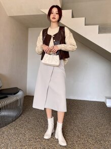 DAZY Drop Shoulder Cable Knit Jumper - Apricot - View 5