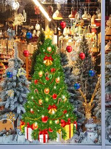 18入組厚雪花裝飾靜電貼,適用於聖誕樹 + 1pc 多彩彩球形聖誕牆貼 - 綠色 - 查看 4