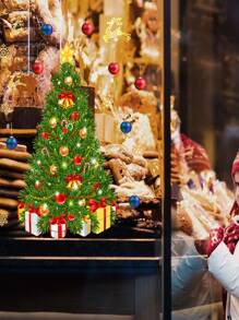 18入組厚雪花裝飾靜電貼,適用於聖誕樹 + 1pc 多彩彩球形聖誕牆貼 - 綠色 - 查看 3