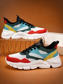 Men Color Block Lace-up Front Chunky Sneakers - Multicolor - View 1
