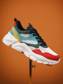 Men Color Block Lace-up Front Chunky Sneakers - Multicolor - View 3