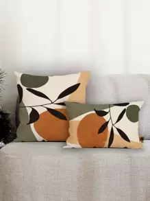 1pc Leaf Print Cushion Cover Without Filler, Modern Throw Pillow Case, Pillow Insert Not Include, For Sofa, Home Decor