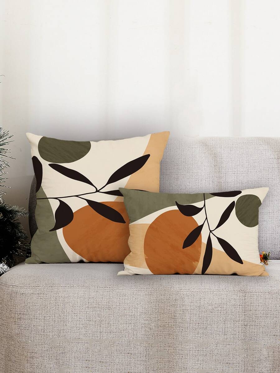1pc Leaf Print Cushion Cover Without Filler, Modern Throw Pillow Case, Pillow Insert Not Include, For Sofa, Home Decor