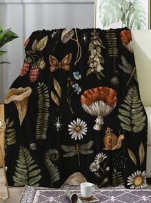 1pc Mushroom Printed Flannel Fleece Blanket - Lightweight And Suitable For Sofa, Bed, Travel, Camping, Living Room, Office, Sofa, Chair And Bed - Printed Woolen Blanket With Soft And Warm Fleece Fabric