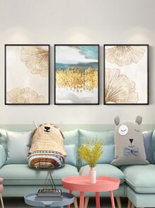 3入組銀杏葉印花無框畫 - 彩色 - 查看 2