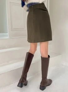 DAZY Zipper Back Pleated Panel Skirt - Coffee Brown - View 2