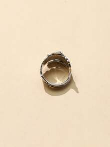 花朵裝飾紋理質感圍裹戒指 - 復古銀色 - 查看 8