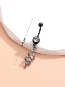 1 anillo de ombligo con decoración de serpiente y diamantes de imitación, joyería de acero inoxidable - Negro de pistola - Ver 4