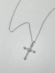 水鑽十字架吊飾項鍊 - 銀色 - 查看 5