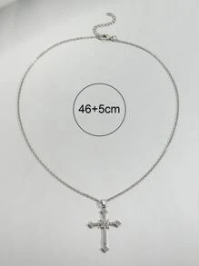 水鑽十字架吊飾項鍊 - 銀色 - 查看 8