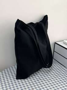 Bolso de compras con estampado de letras para hombre, bolso de playa, bolso de compras, bolso reutilizable, bolso de lona para viajes y trabajo - Negro - Ver 2