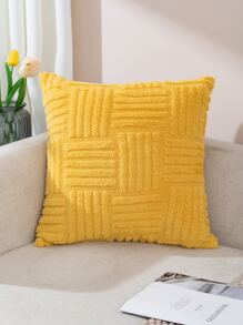 1pc Solid Color Texture Throw Pillow Case, Embossed Patterned Sofa Cushion Cover Without Filler For Home - Yellow - View 2
