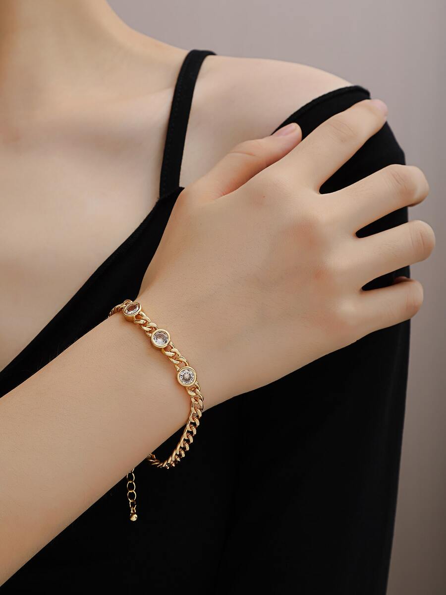 Cubic Zirconia Decor Bracelet - Yellow Gold - View 1