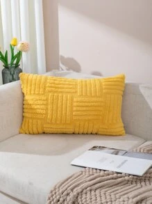 1pc Solid Color Texture Throw Pillow Case, Embossed Patterned Sofa Cushion Cover Without Filler For Home - Yellow - View 5