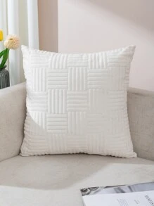 1pc Geometric Embossed Cushion Cover, White Throw Pillowcase For Home Decor, Pillow Insert Not Include - Beige - View 2