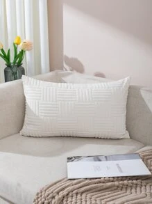 1pc Geometric Embossed Cushion Cover, White Throw Pillowcase For Home Decor, Pillow Insert Not Include - Beige - View 4