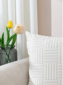 1pc Geometric Embossed Cushion Cover, White Throw Pillowcase For Home Decor, Pillow Insert Not Include - Beige - View 5