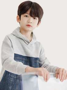 Sudadera con bolsillo con solapa y hombros caídos de dos tonos para niño preadolescente - Multicolor - Ver 6