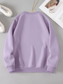 SHEIN EZwear Quần áo thể thao nữ Hoạt hình Slogan Giải trí - Màu Lilac Tím - Xem 2