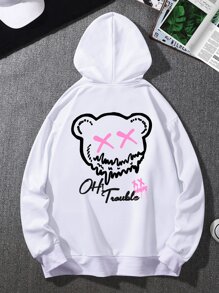 Manfinity Men Cartoon And Letter Graphic Drawstring Hoodie - White - View 3