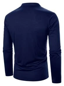 Manfinity Homme Men Letter Graphic Notched Neck Polo Shirt - Navy Blue - View 2