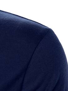 Manfinity Homme Men Letter Graphic Notched Neck Polo Shirt - Navy Blue - View 5