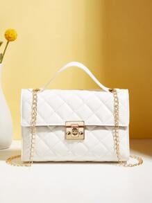 衍縫扭鎖翻蓋方包 - 白色 - 查看 1