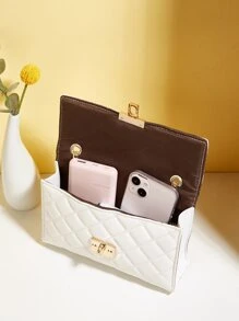 衍縫扭鎖翻蓋方包 - 白色 - 查看 5