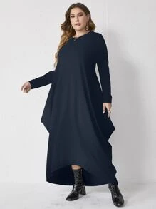 Mulvari Vestido unicolor bajo irregular - Azul Marino - Ver 1